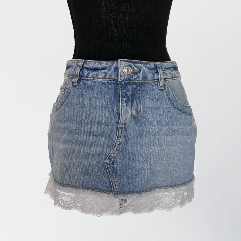 BDG Denim skirt with Laced Fringe Lining